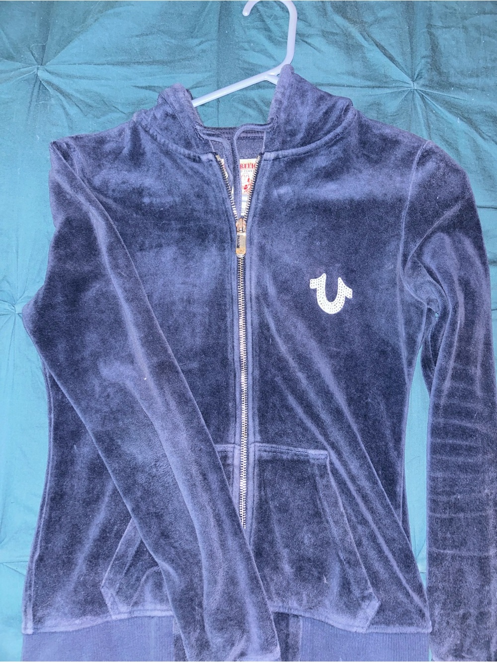 True Religion Navy Velour Zip Hoodie